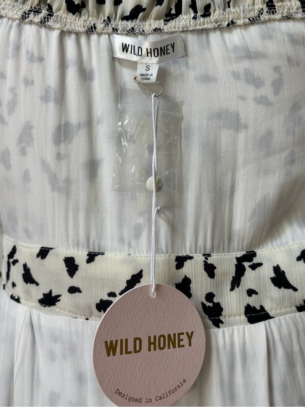 Wild Honey NWT Western Milkmaid Mini Dress Ivory Black Tie Waist S - Picture 10 of 11